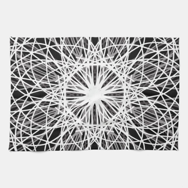 Black and White Kaleidoscope Flower Star Kitchen Towel (Horizontal)