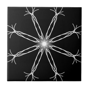 Black and White Kaleidoscope Star Ceramic Tile