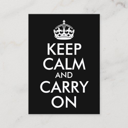 Black and White Keep Calm and Carry On Business Card Template