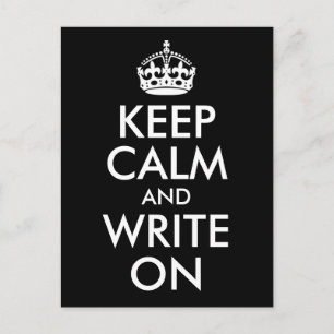 Black and White Keep Calm and Write On Postcard