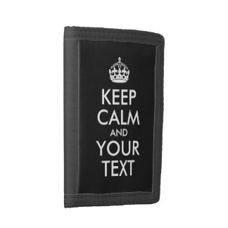 Black and White Keep Calm and Your Text Tri-fold Wallet