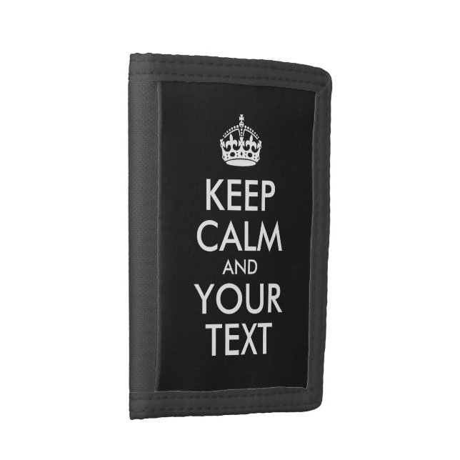 Black and White Keep Calm and Your Text Trifold Wallet (Side)