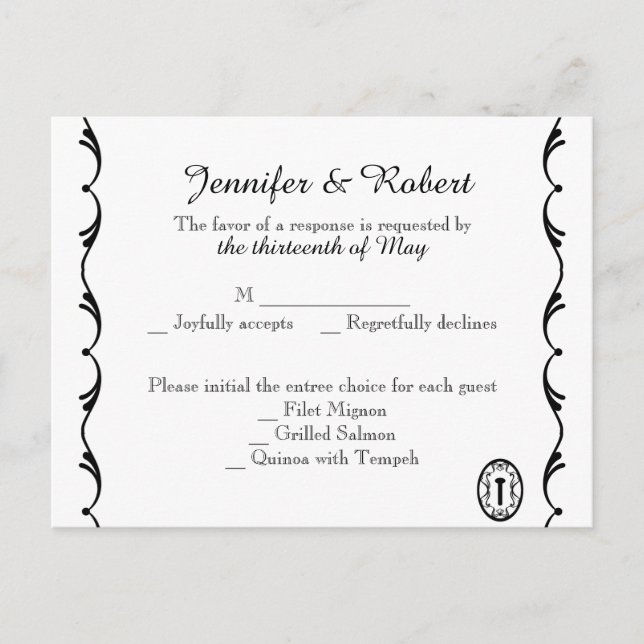 Black and White Key RSVP Postcard (Front)