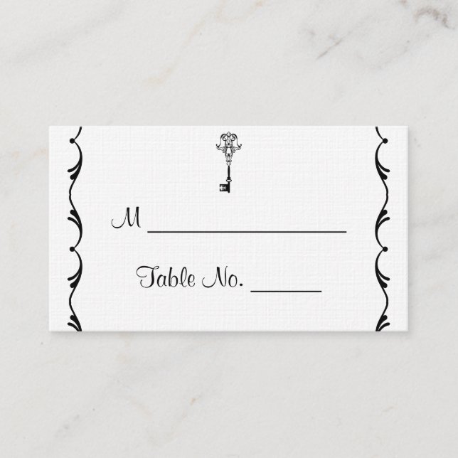 Black and White Key Wedding Place Cards (Front)