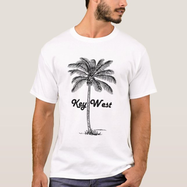 Black and White Key West Florida & Palm design T-Shirt (Front)