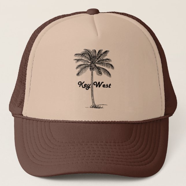 Black and White Key West Florida & Palm design Trucker Hat (Front)