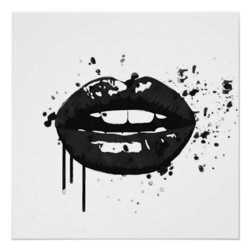 Black and white kiss lips makeup fashion girly poster