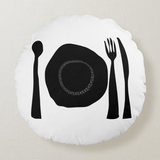 Black and White Kitchen Art Round Pillow (Front)