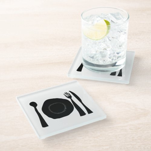 Black and White Kitchen Graphic Glass Coaster