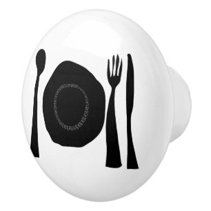 Black and White Kitchen Utensils Ceramic Knob