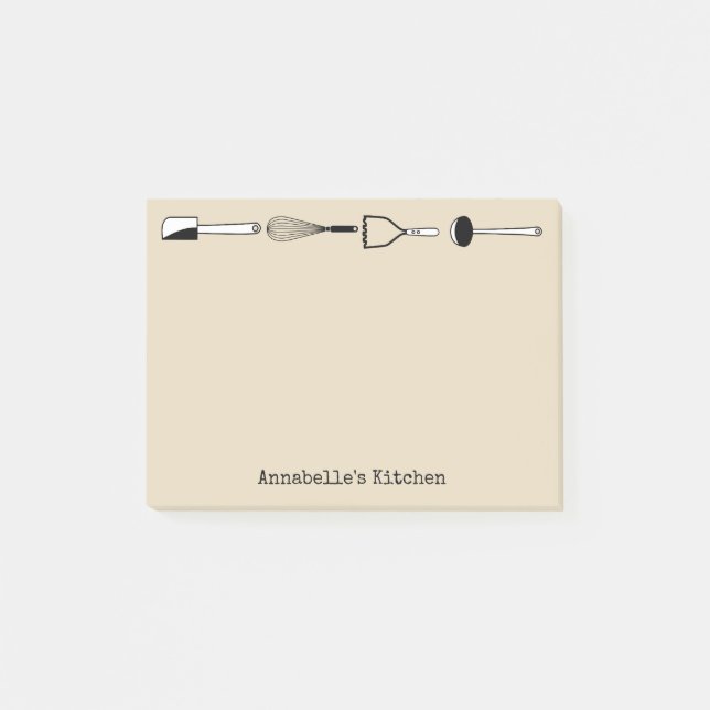 Black and White Kitchen Utensils Personalize Post-it Notes (Front)
