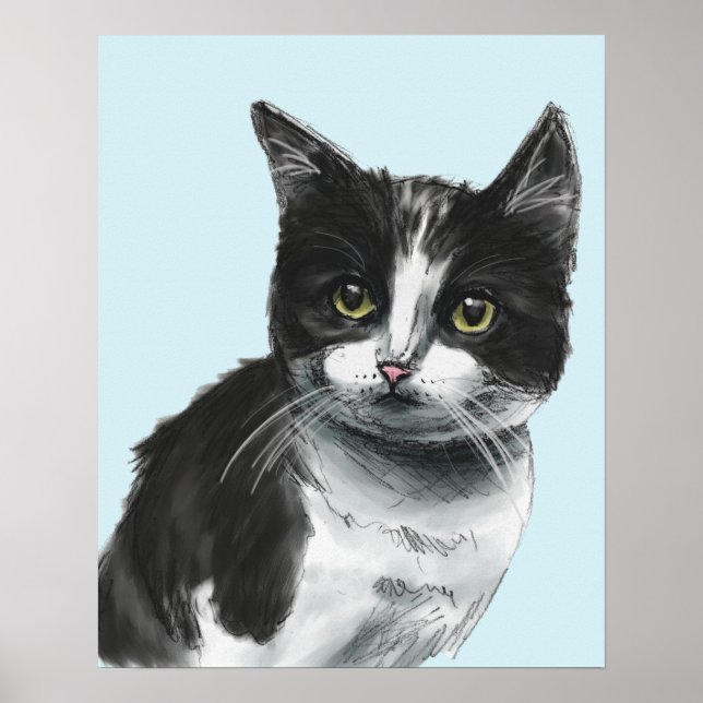 Black and White Kitten Drawing Poster (Front)