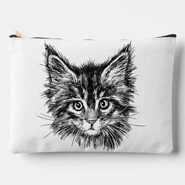 Black and White Kitten Face Accessory Pouch (Front)