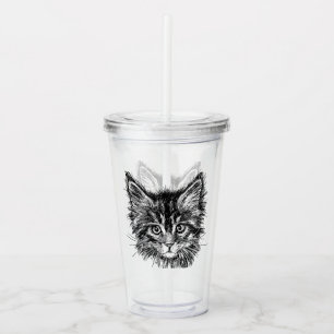 Black and White Kitten Face Acrylic Tumbler