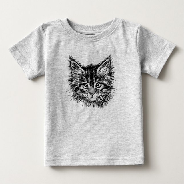 Black and White Kitten Face Baby T-Shirt (Front)