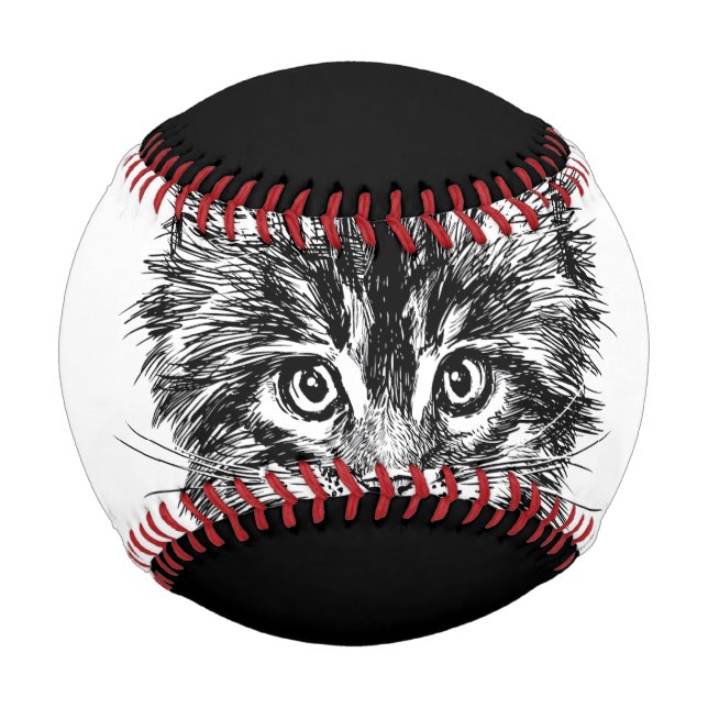 Black and White Kitten Face Baseball (Front)