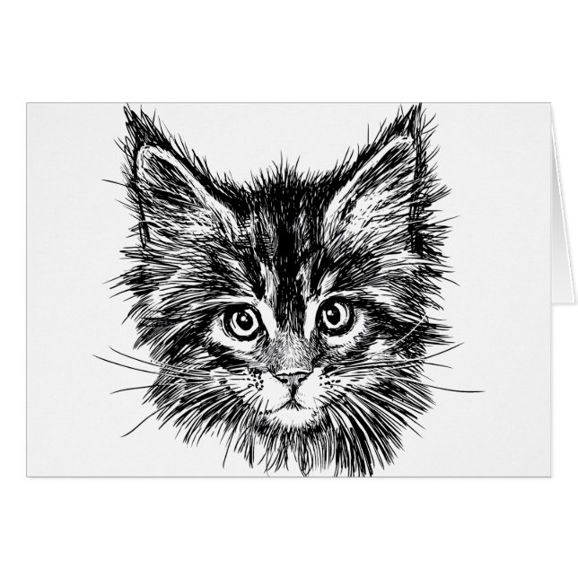 Black and White Kitten Face Blank Inside Cards (Front Horizontal)