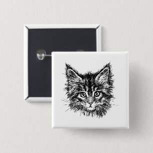 Black and White Kitten Face Button