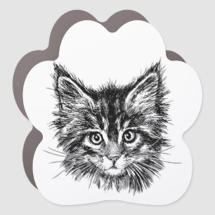 Black and White Kitten Face Car Magnet