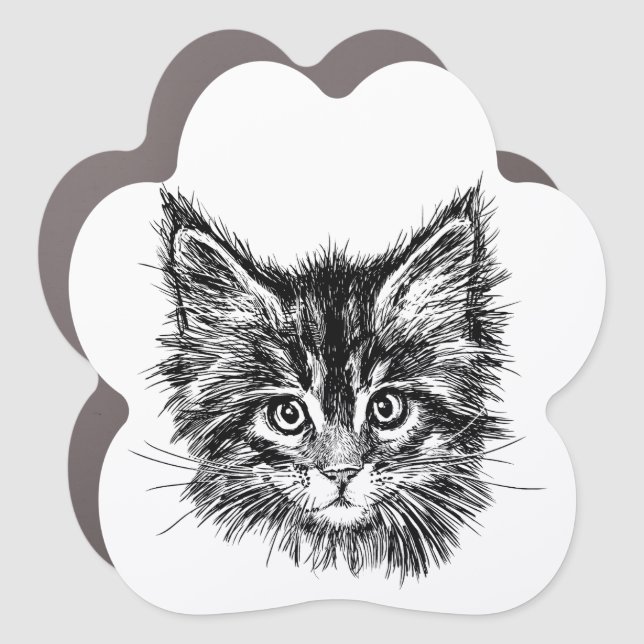 Black and White Kitten Face Car Magnet (Front)