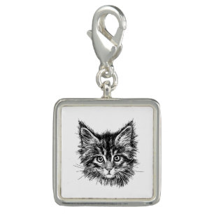Black and White Kitten Face Charm