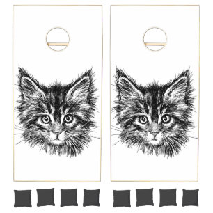 Black and White Kitten Face Cornhole Set