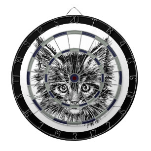 Black and White Kitten Face Dart Board