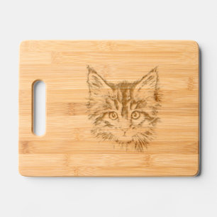 Black and White Kitten Face Engraved Cutting Board