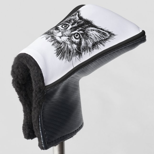Black and White Kitten Face Golf Head Cover (3/4 Front)