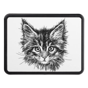 Black and White Kitten Face Hitch Cover