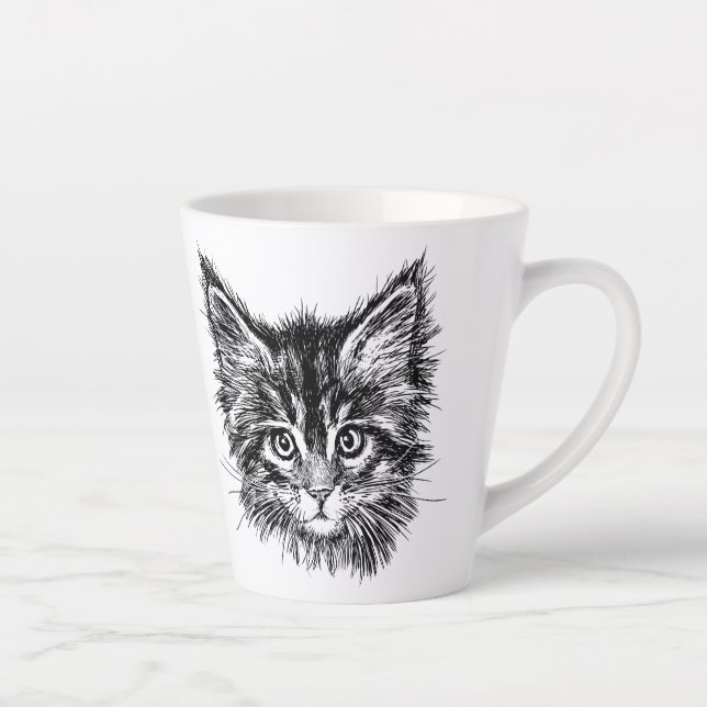 Black and White Kitten Face Latte Mug (Right)