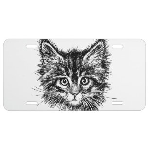 Black and White Kitten Face License Plate