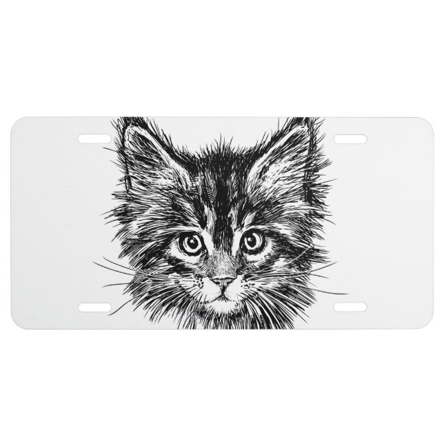 Black and White Kitten Face License Plate (Front)