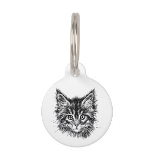Black and White Kitten Face Name Number Email Back Pet ID Tag
