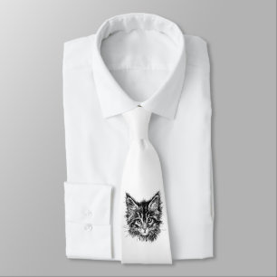 Black and White Kitten Face Neck Tie