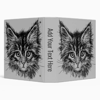 Black and White Kitten Face on Gray 3 Ring Binder