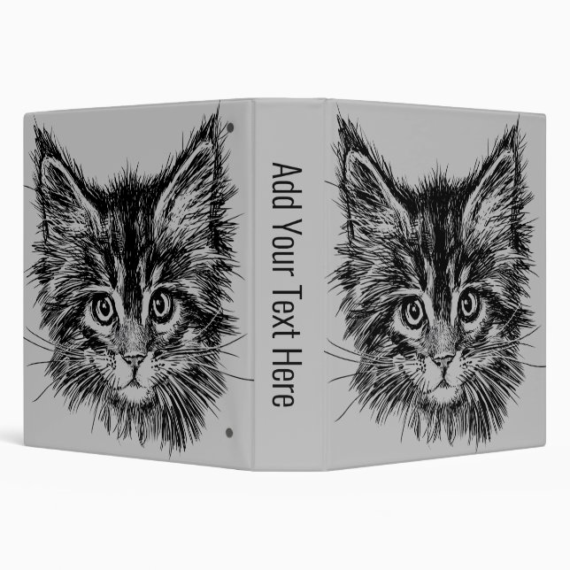 Black and White Kitten Face on Gray 3 Ring Binder (Background)