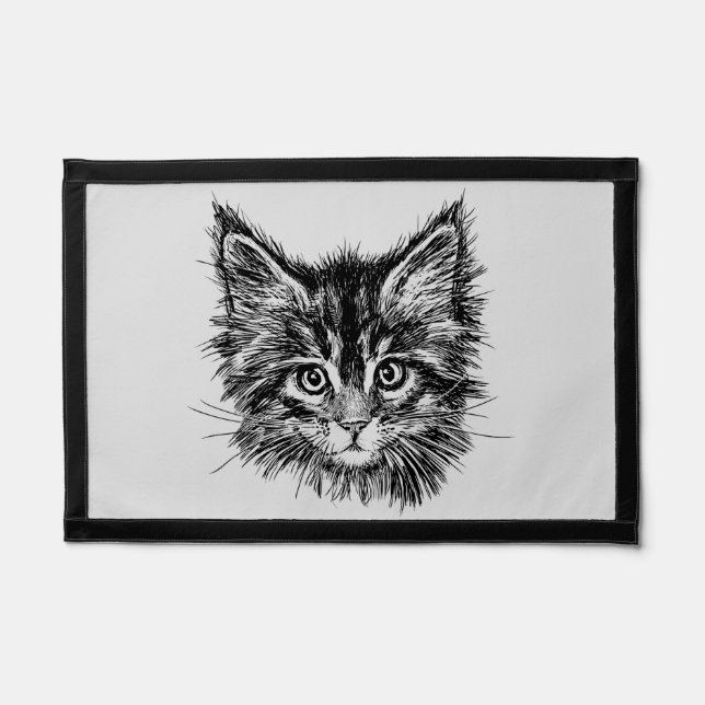 Black and White Kitten Face on Gray Pennant (Front)