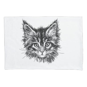 Black and White Kitten Face Pillow Case
