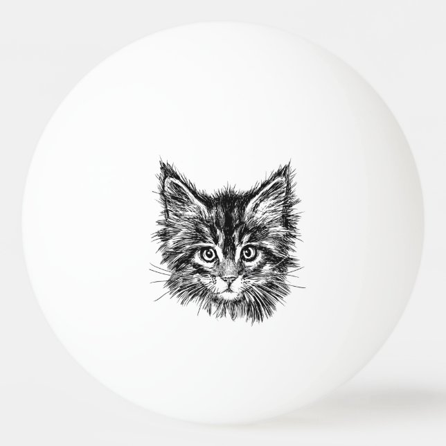 Black and White Kitten Face Ping Pong Ball (Front)