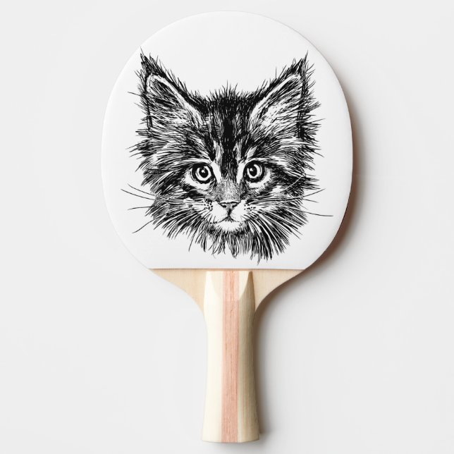 Black and White Kitten Face Ping Pong Paddle (Front)