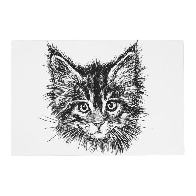 Black and White Kitten Face Placemat (Front)