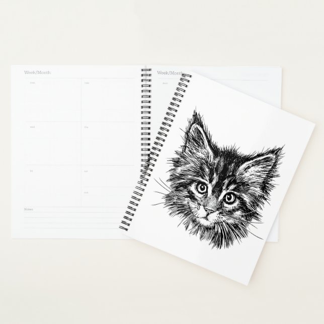 Black and White Kitten Face Planner (Display)