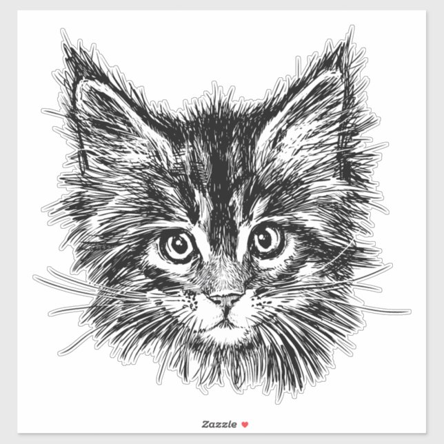 Black and White Kitten Face Sticker (Sheet)