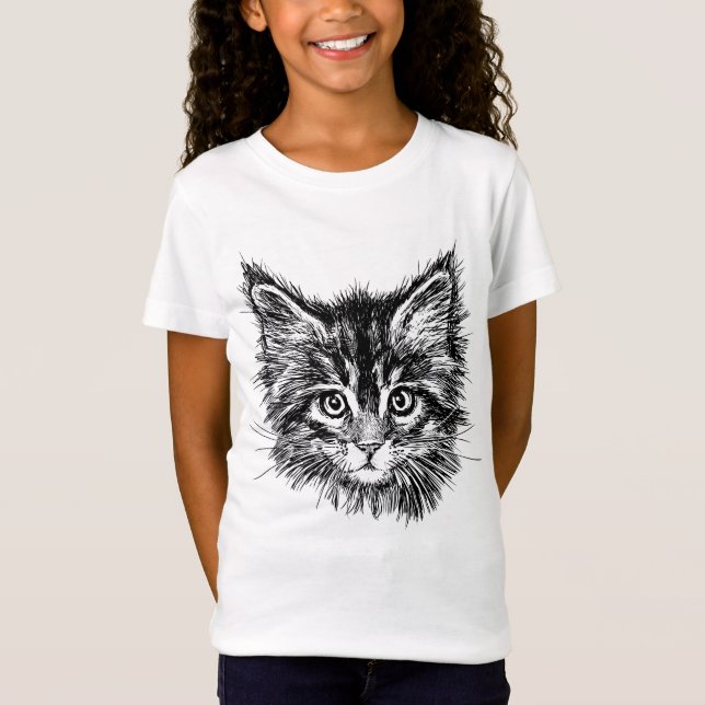 Black and White Kitten Face T-Shirt (Front)