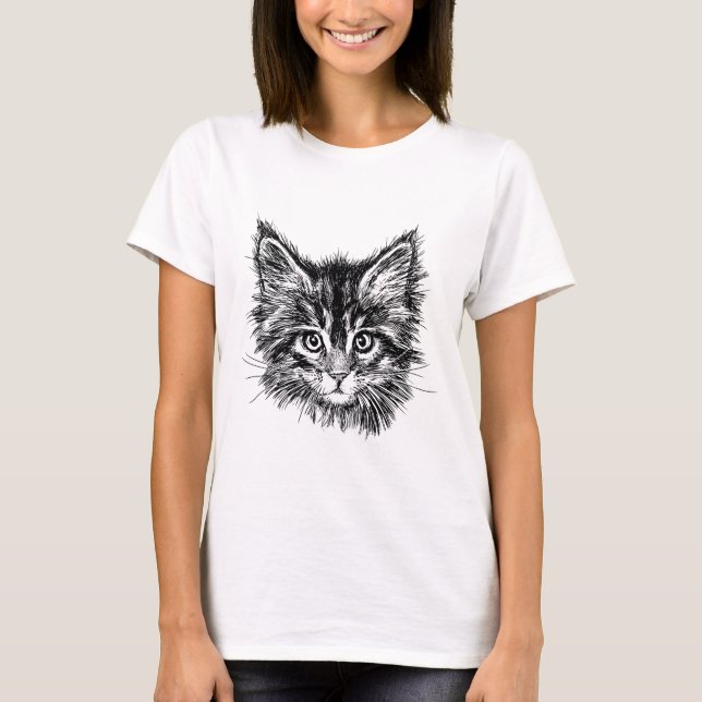 Black and White Kitten Face T-Shirt (Front)