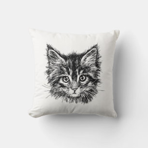 Black and White Kitten Face Throw Pillow