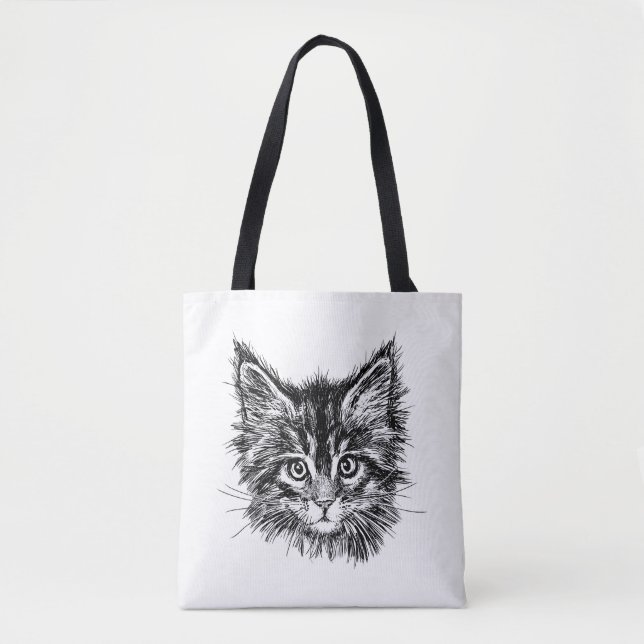 Black and White Kitten Face Tote Bag (Front)