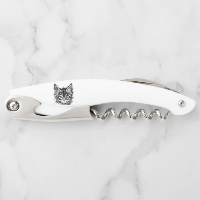 Black and White Kitten Face Waiter's Corkscrew (Front)