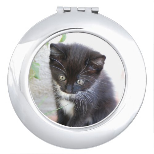 Black and White Kitten Photo Compact Mirror